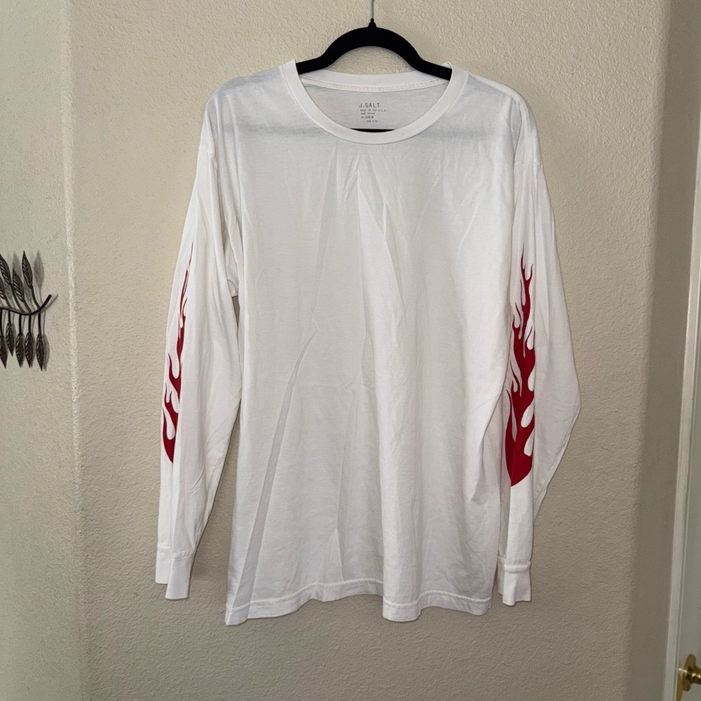 J.Galt White Long Sleeve Shirt with Red Flame Design Mens OS